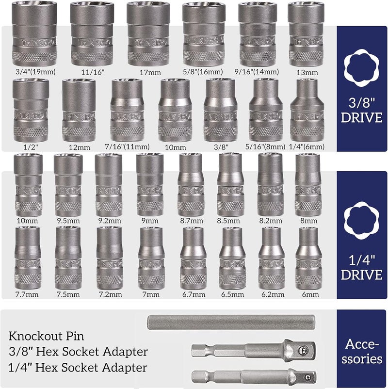 Thinkpro Bolt Extractor Kit, 32PCS Rounded Bolt Remover, Extractor Socket Set for Removing Damaged, Frozen, Rusted, Rounded-Off Bolts, Nuts & Screws - Image 3